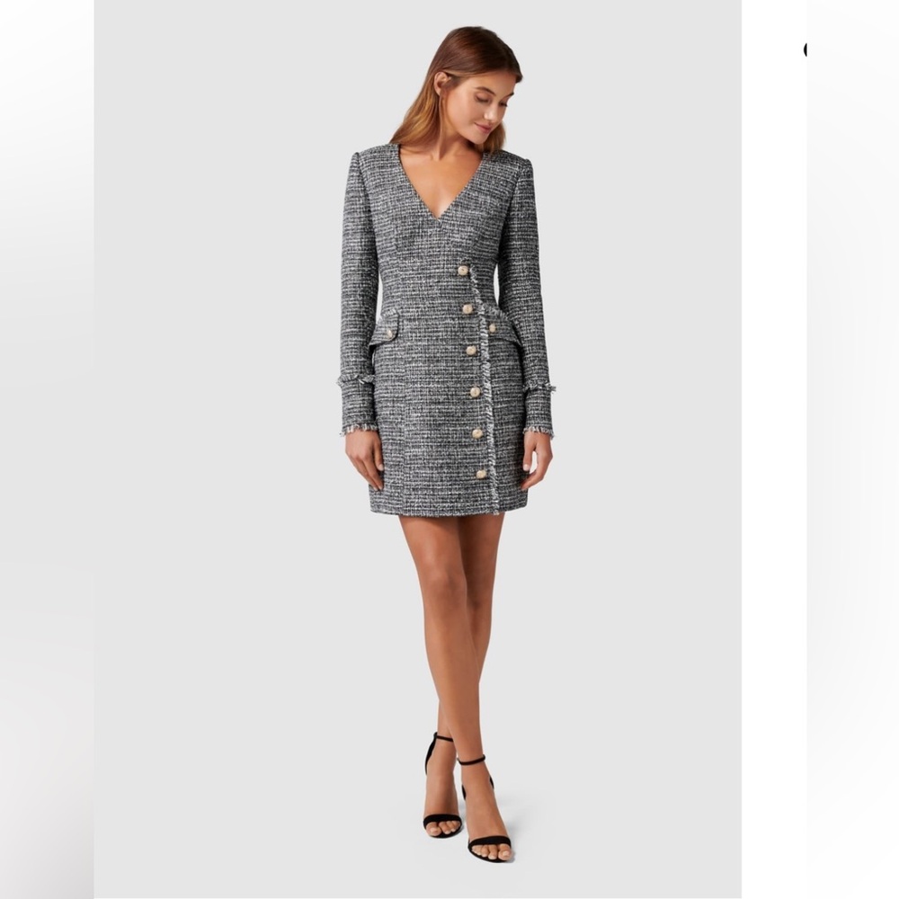 Ever New Black and White Tweed Long Sleeve Button Dress - Picture 2 of 6